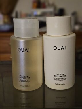 OUAI Fine Hair Shampoo & Conditioner Duo - Clear & Cream Bottles